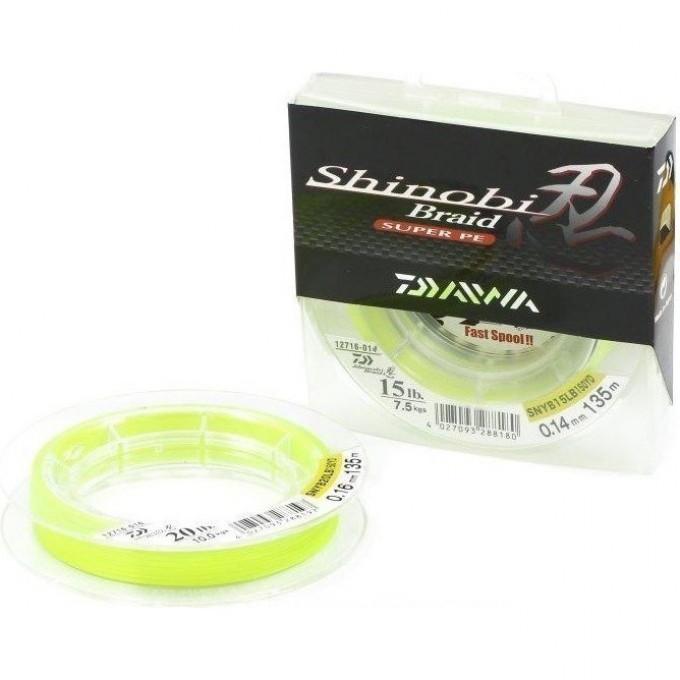 Плетеная леска DAIWA Shinobi Braid - 20 Lb (0.16мм) - 135м (ярко-жёлтая) 4027093288197