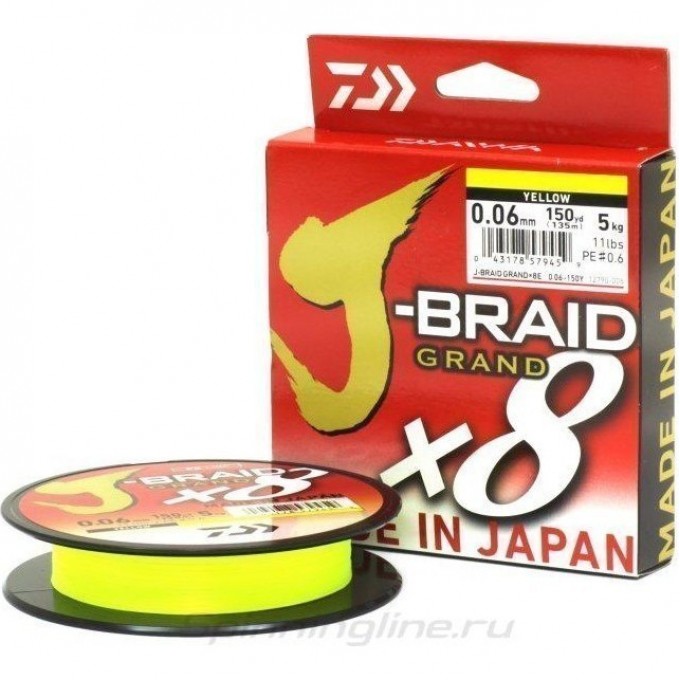 Шнур DAIWA J-BRAID GRAND X8 135M 0,13MM YELLOW 12790-013