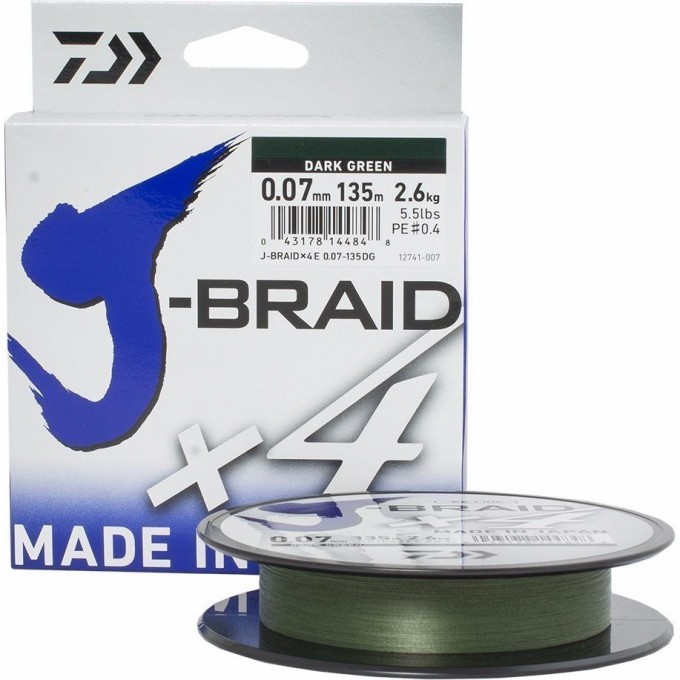 Шнур DAIWA J-Braid X4 0,07мм 135м Dark green 12741-007RU