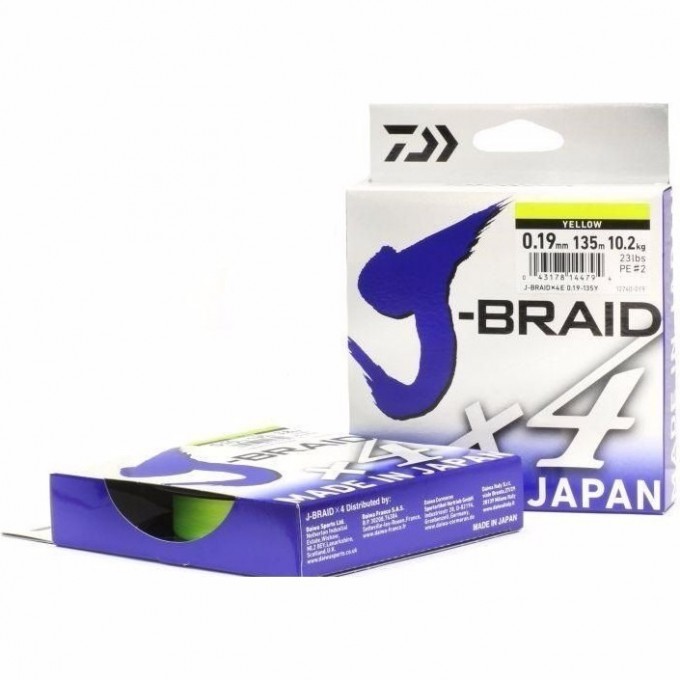 Шнур DAIWA J-Braid X4 0,19мм 135м Yellow 12740-019